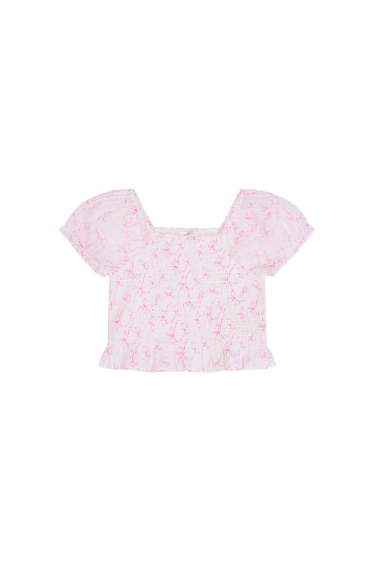 Girls Fabielle Bow Print Top | Pastry Pink