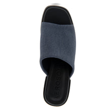 Denise Sandal Block Heel | Dark Blue Stretch Fabric