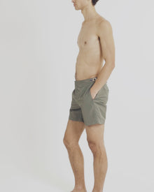 Bulldog Linen Mid-Length Tape Stripe Linen Blend Swim Shorts | Khaki/Stripe