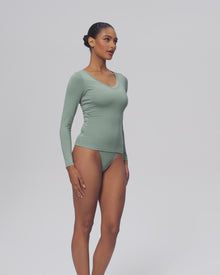 V-Neck Long Sleeve Top | Sage Green