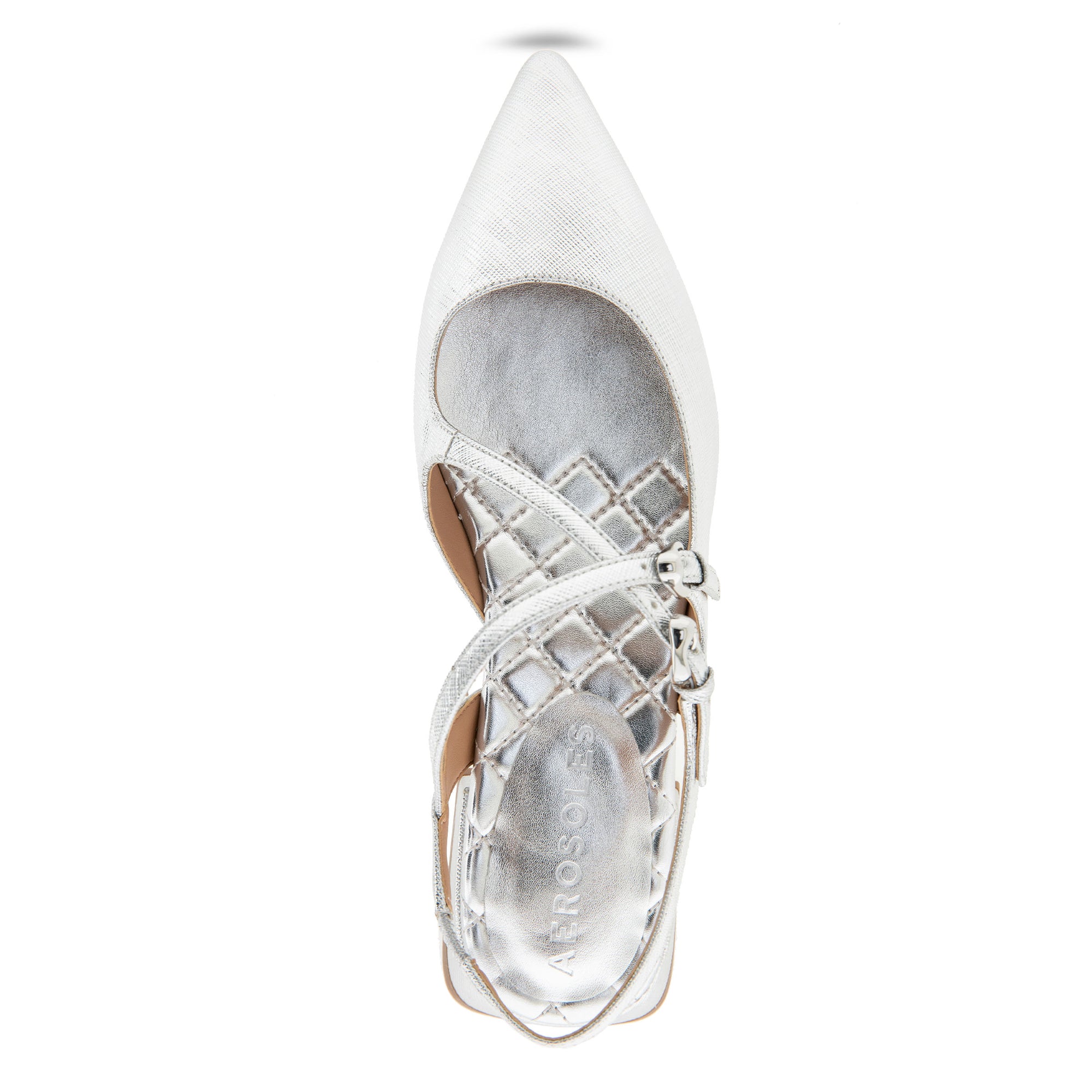 Napoli Dress Flat | Silver Metallic Textured Faux Leather