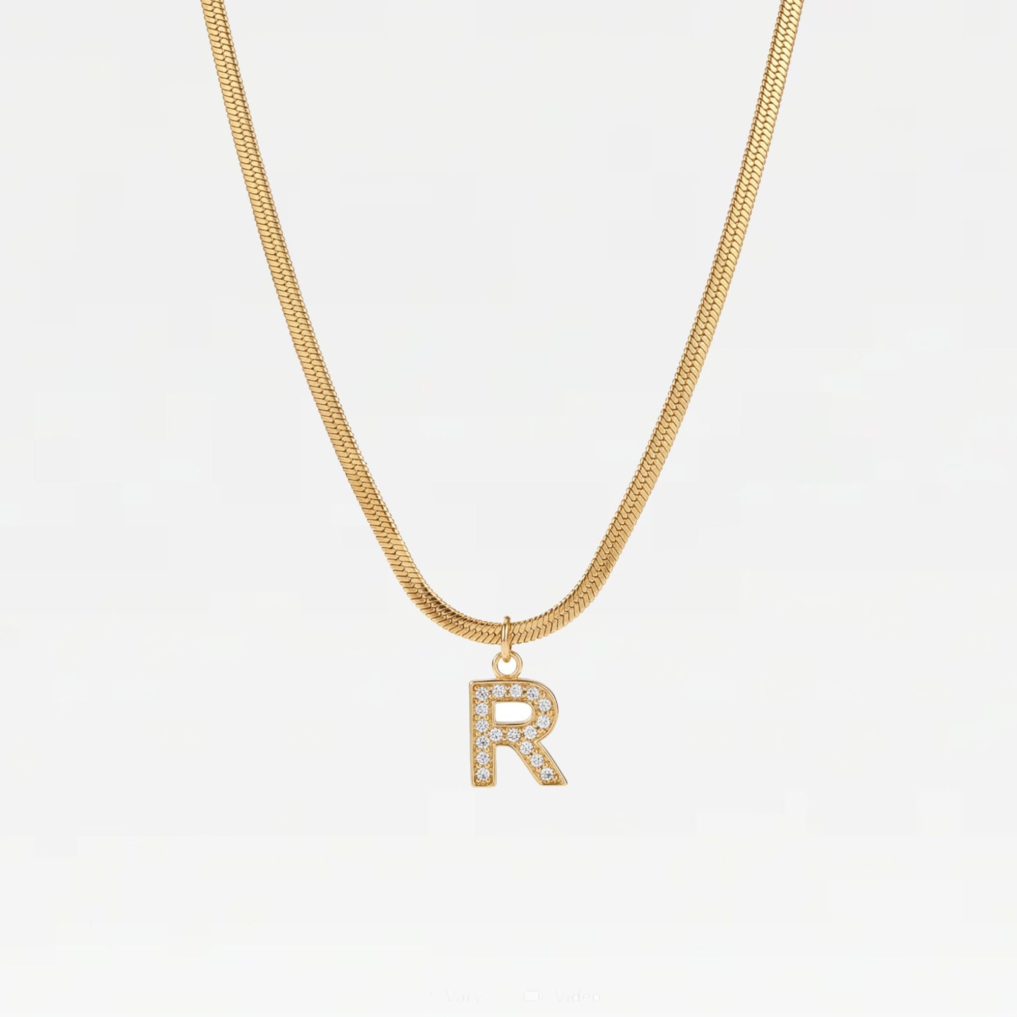 The Large Herringbone Pave Initial Necklace | 18Kt Gold Plated