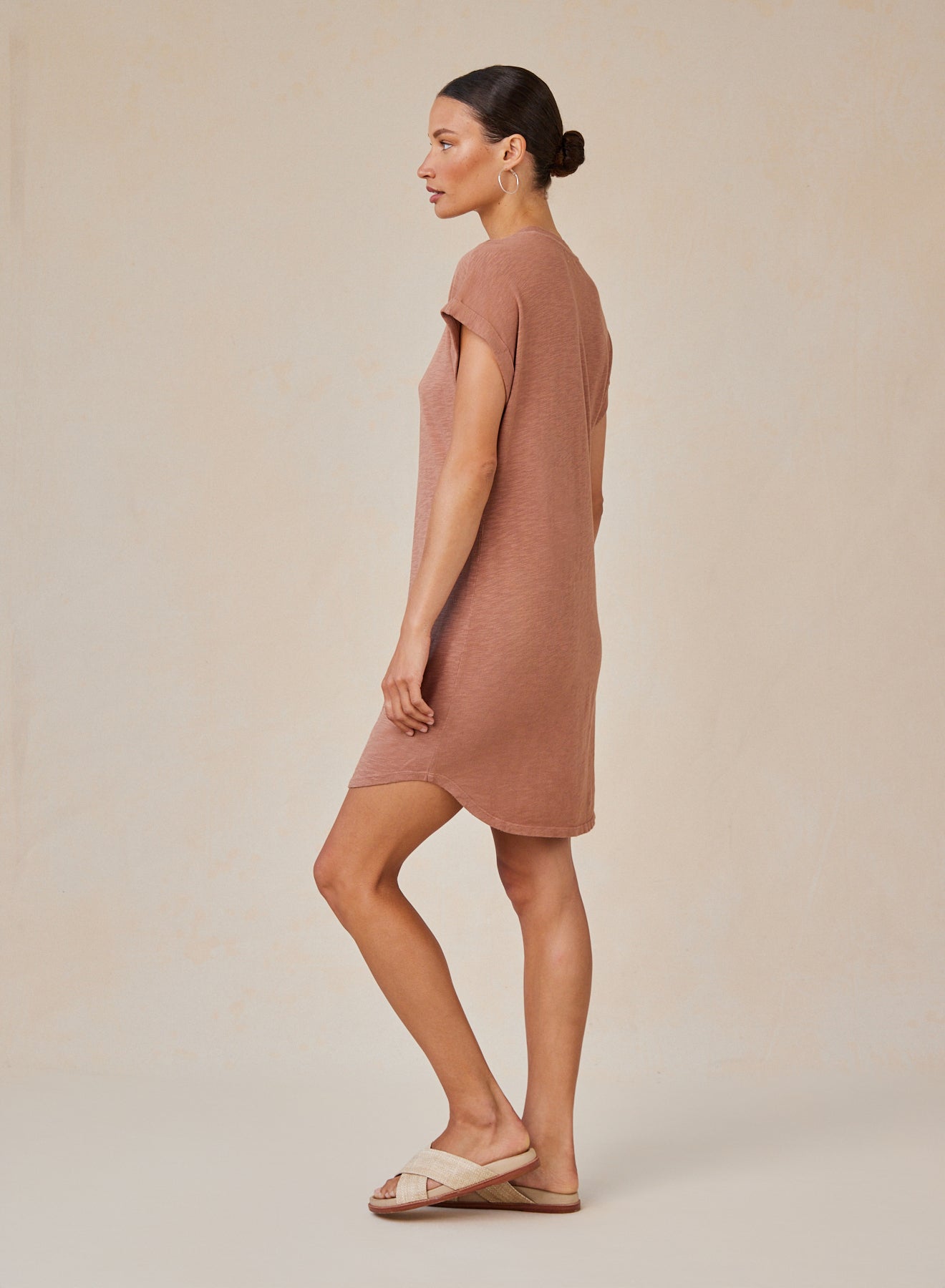 Roll Sleeve T-Shirt Dress | Terracotta Brown