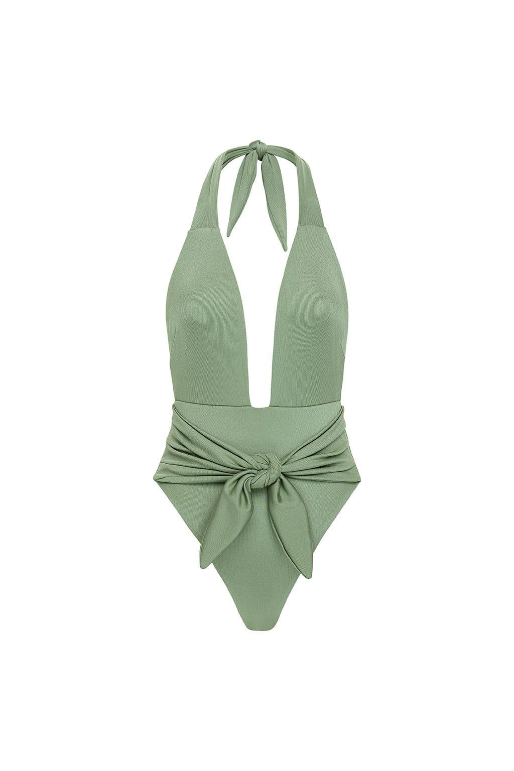 Tropez Tie Up One Piece | Sage Green Rib