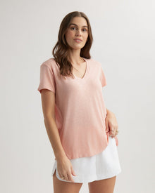 Side Slit V-Neck Tee | Peach Fizz