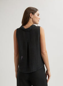 Sleeveless Notch Collar Button Down | Black