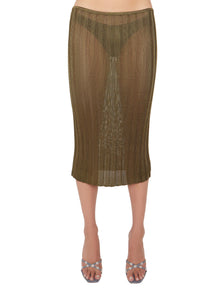 Womens | Slinky Rib Knit Midi Skirt | Forest Green