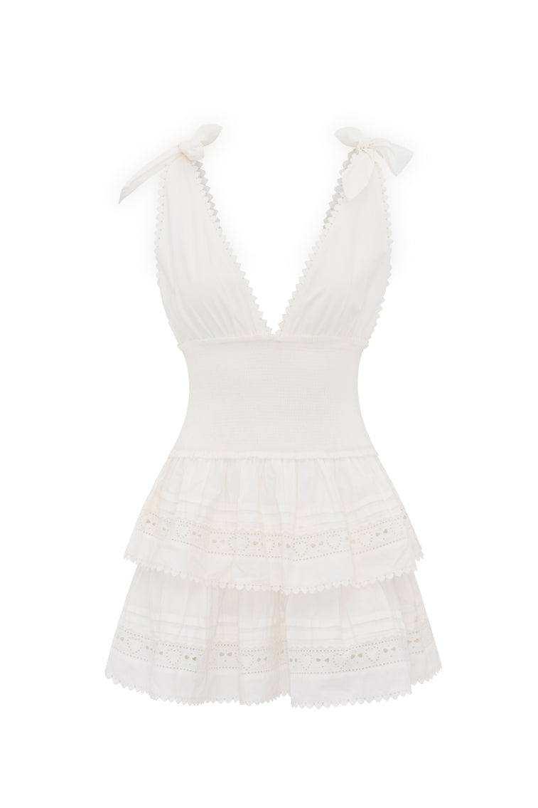 Soira Heart Eyelet Lace Mini Dress | White
