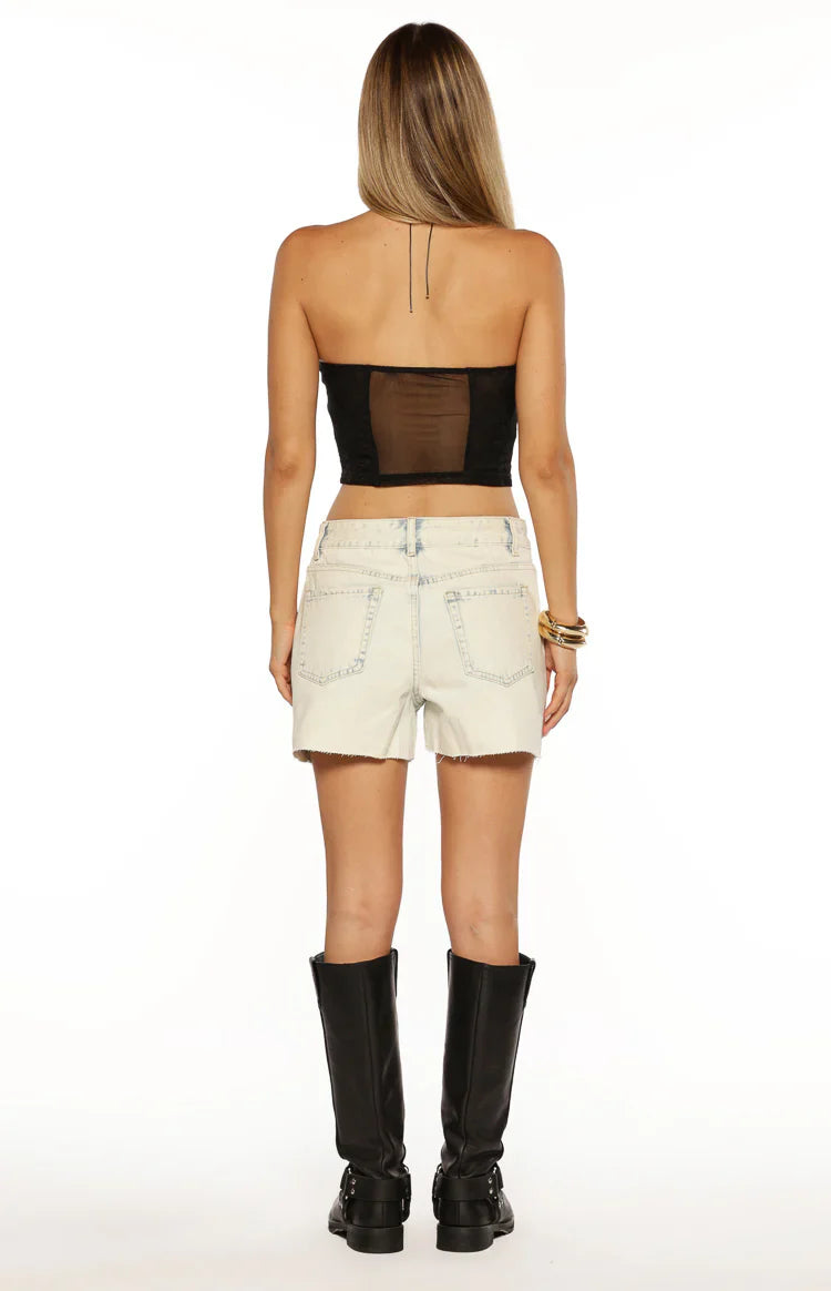 Stay Strapless Mesh Corset Top | Black