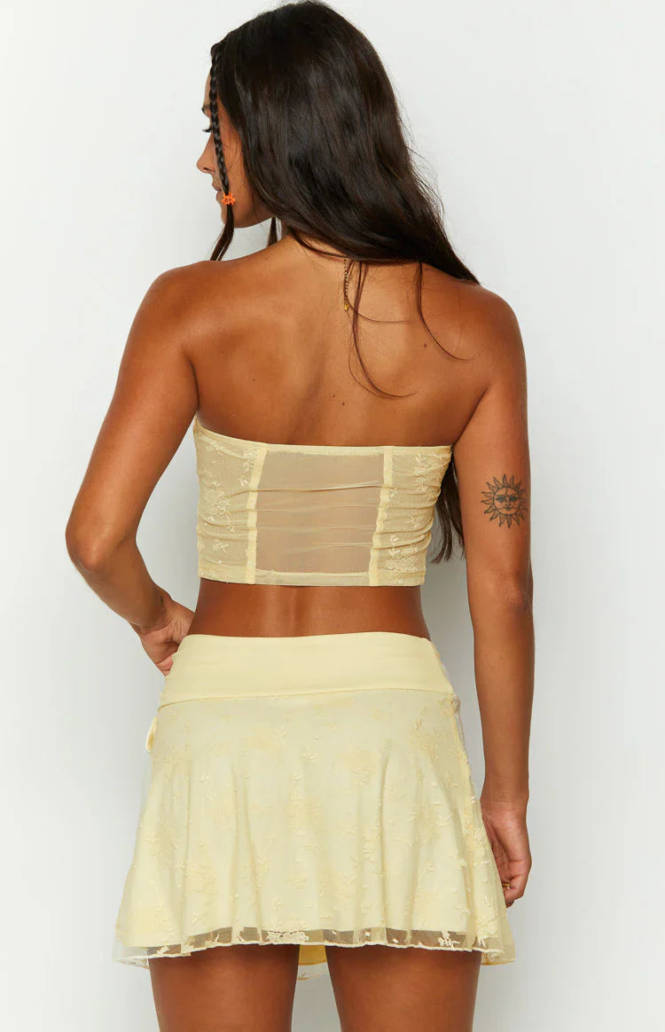 Stay Strapless Mesh Corset Top | Yellow