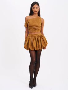 Yuna Bubble Hem Skirt | Brown Suede