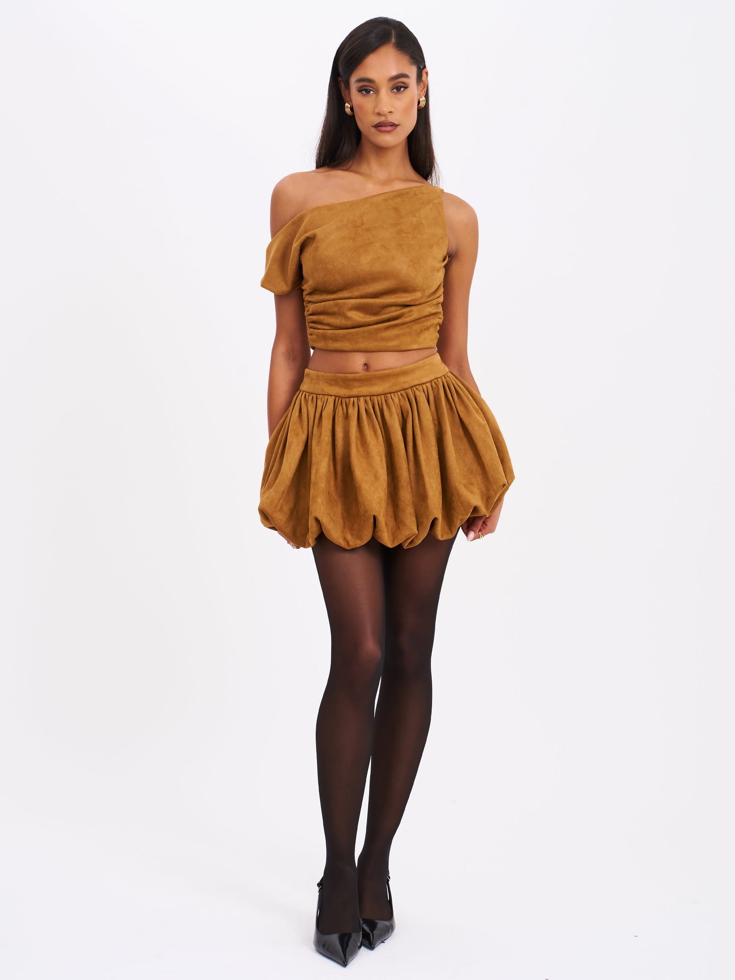 Yara Slash Neck Tank Top | Brown Suede