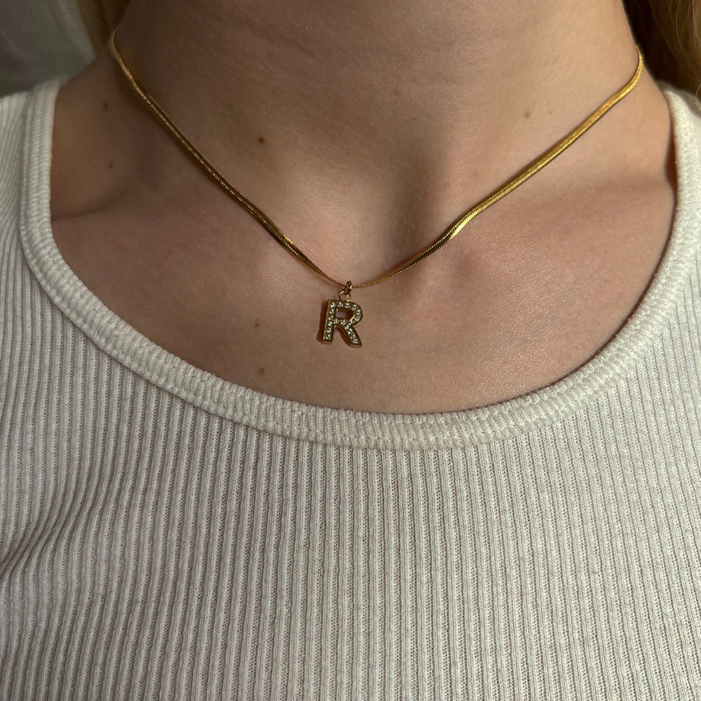 The Large Herringbone Pave Initial Necklace - The M Jewelers