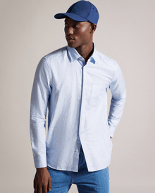 Men | Long Sleeve Linen Shirt | Light Blue Pastel