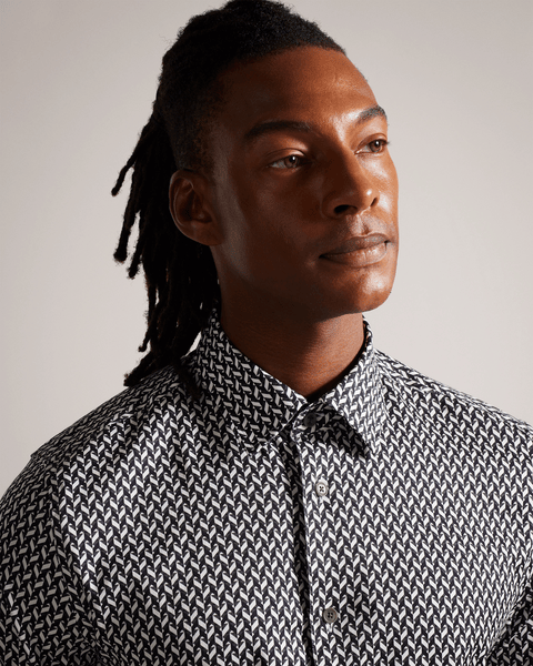Men | Laceby Long Sleeve Geo Printed Shirt | Black