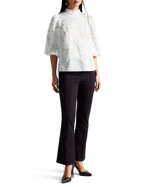 Women | High Neck Balloon Sleeve | White Pink