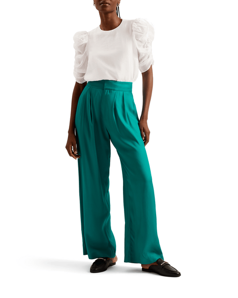 Women | Pleated Puff Sleeve Top | White Pink