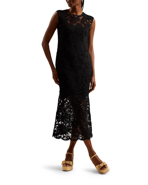 Women | Crochet SleeveleShort Sleeve Midi D | Black