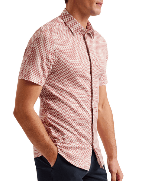 Men | Lacesho Short Sleeve Geo Printed Shirt | Mid Pink