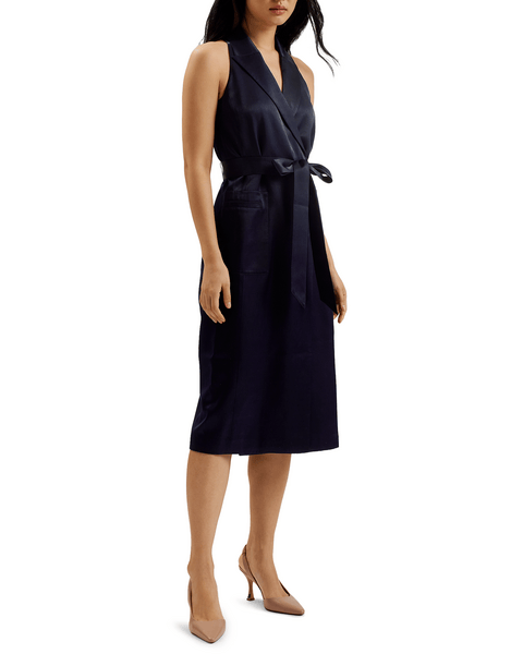 Women | Tailored Satin Midi Dress | Navy