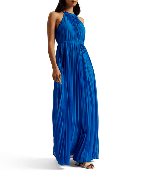 Women | Pleated Halter Neck Midi | Blue