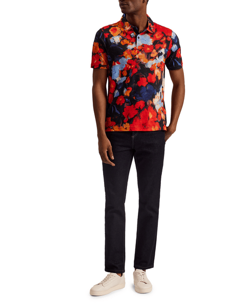 Men | Short Sleeve Regular Floral Linen P | Burgundy