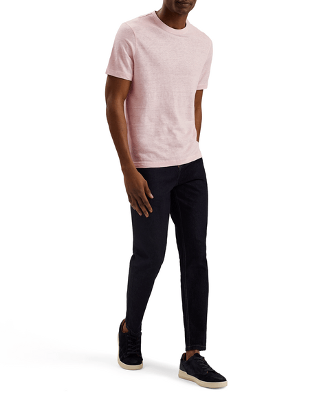Men | Short Sleeve Regular Linen Tshirt | Light Pink White