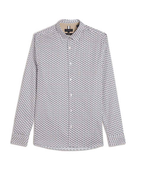 Men | Joshhy Long Sleeve Hex Geo Shirt | White Pastel