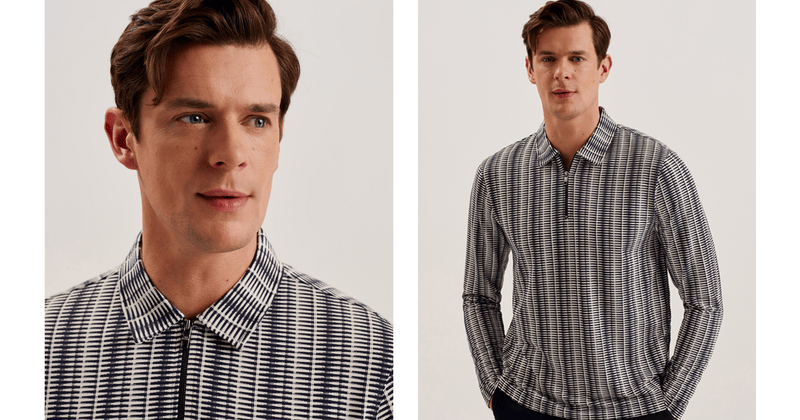 Men | Capuzzo Long Sleeve Textured Open Neck | Navy