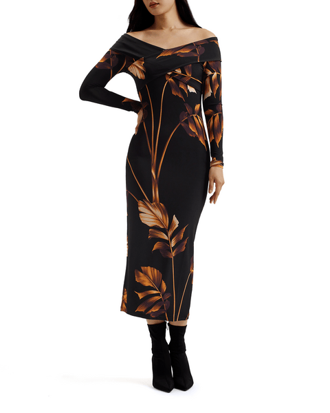 Women | Josefen Bardot Printed Bodycon | Black