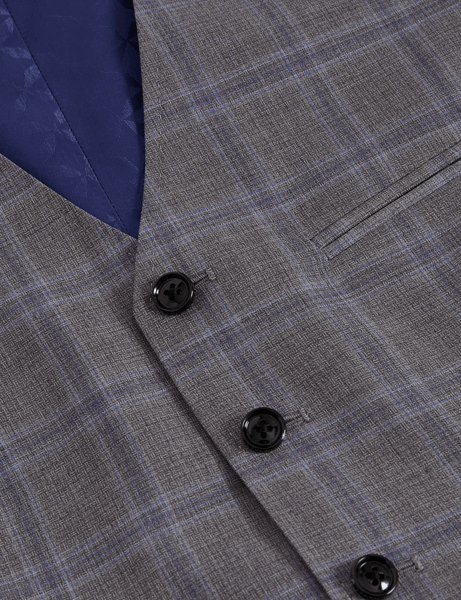 Men | Check Wool Suit Waistcoat | Light Pastel Grey