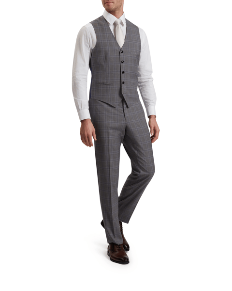 Men | Check Wool Suit Waistcoat | Light Pastel Grey