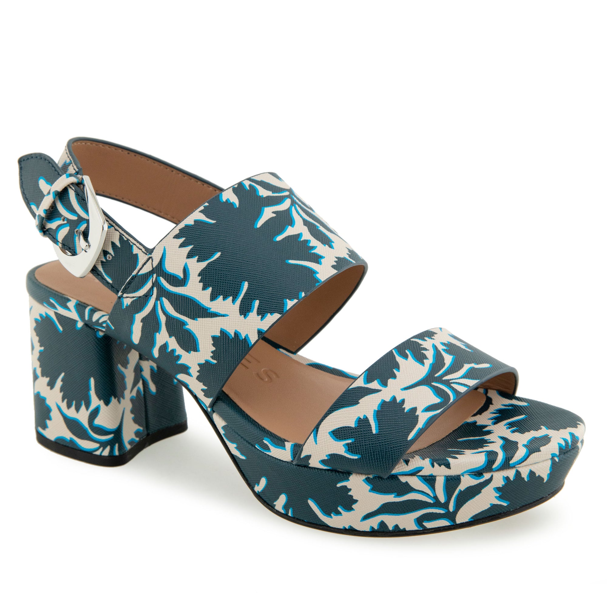 Camilia Sandal Platform | Navy/Eggnog Printed Floral Faux Leather